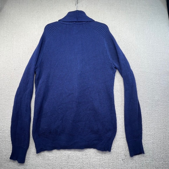 Gap‎ Men's L Tall Shawl Collar Cardigan Sweater Blue Waffle Knit Double Breasted - Picture 10 of 14